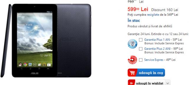 ASUS MeMo Pad ME172V disponibilă la eMAG.ro, cu un preț de nerefuzat