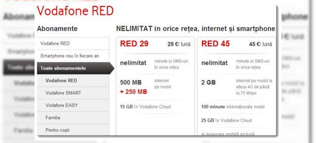 Vodafone România oferă mai mult trafic la abonamentul RED 29 (cu telefon și fără)