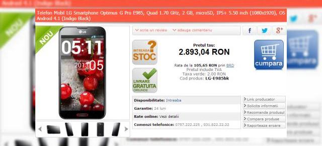 LG Optimus G Pro ajunge În România neoficial, disponibil la Marketonline.ro la sub 2.900 de lei