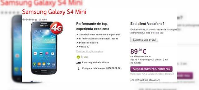 Samsung Galaxy S4 Mini disponibil de azi la Vodafone România (online) și din 8 iulie În magazine
