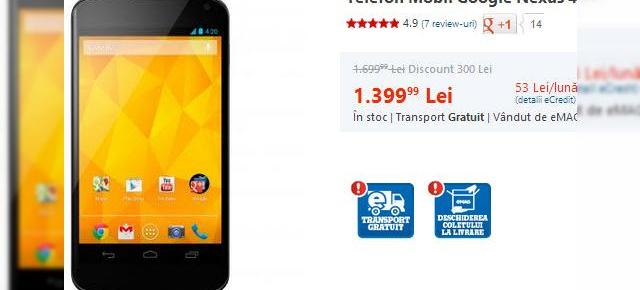 Pregătiți de Nexus 5! Nexus 4 are o reducere de 300 de lei la eMAG.ro!