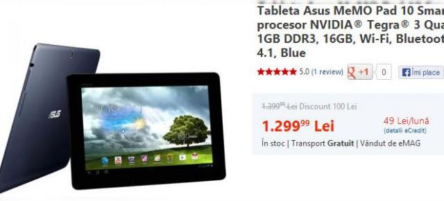 Tableta ASUS MeMo Pad 10 Smart primește un discount de 100 de lei la eMAG.ro