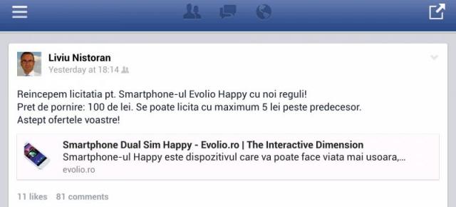 Licitează pentru un smartphone Evolio Happy, preț de pornire 100 lei!
