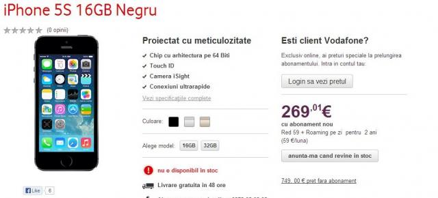 Vodafone anunță disponbilitatea noilor iPhone 5s și iPhone 5c
