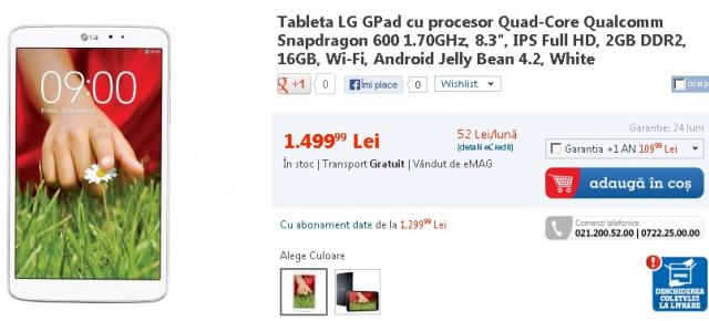 Tableta LG G Pad 8.3 este disponibilă de astăzi În stocul eMAG