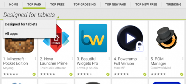 Google Îmbunătățește vizibilitatea aplicațiilor pentru tablete in Play Store
