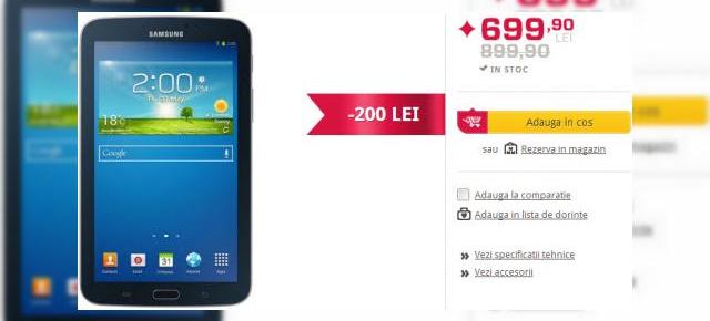 Tableta Samsung Galaxy Tab 3 7.0 beneficiază de o reducere de 200 lei la Altex