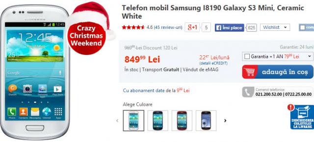 eMAG.ro pornește Crazy Christmas Weekend: Galaxy S3 Mini la reducere cu 120 de lei și alte terminale interesante