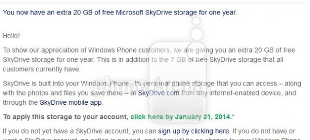 Microsoft oferă Încă 20 GB gratuit În SkyDrive pentru utilizatorii Windows Phone