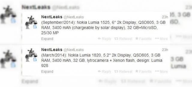 Nokia Lumia 1525 și Lumia 1820 Își fac apariția Într-o postare de pe Twitter