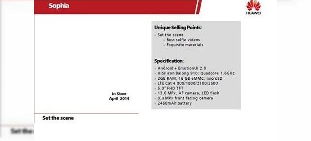 Huawei Ascend P7 apare În primele zvonuri, sub numele de cod Sophia; Va rula Android 4.4.2 la lansare