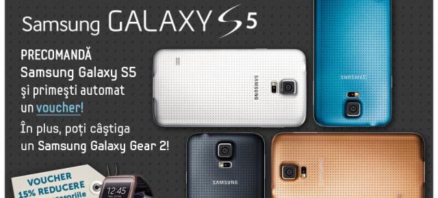 Precomanda lui Samsung Galaxy S5 la evoMAG.ro Îți aduce automat și un premiu... și un voucher!