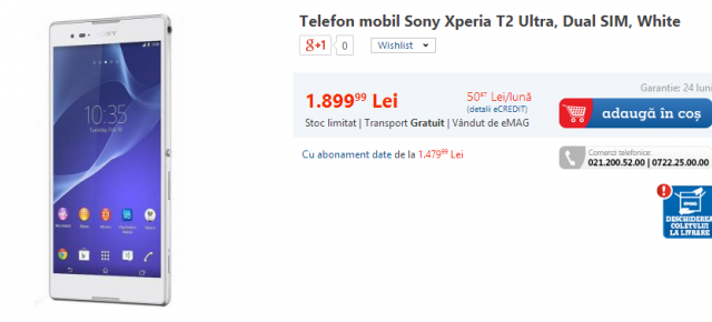 Sony Xperia T2 Ultra disponibil prin eMAG.ro și evoMAG.ro!
