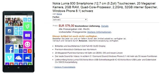 Nokia Lumia 930 disponibil la precomandă prin intermediul Amazon Germania și Franța