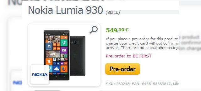 Nokia Lumia 930 costă 549 de euro pentru România, oferit la precomandă de Expansys