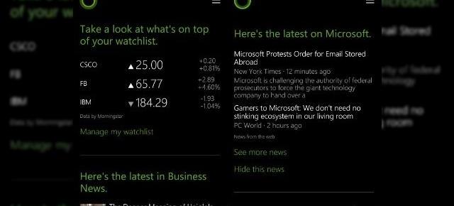 Cortana din Windows Phone 8.1 primește o actualizare, include știri și informații financiare