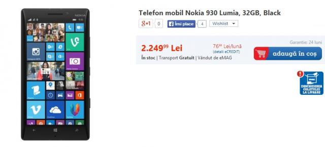 Nokia Lumia 930 disponibil acum și prin eMAG.ro la un preț de 2.249 lei