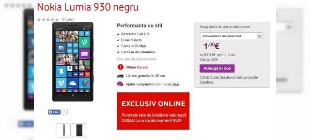 Nokia Lumia 930 debutează acum și În stocurile operatorului Vodafone la un preț de 539 euro