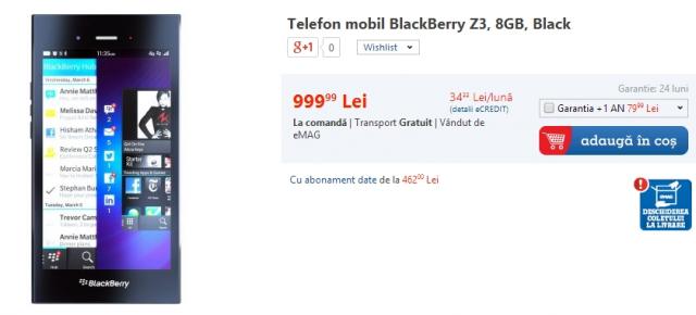 BlackBerry Z3 și Motorola Moto E disponbile acum și prin intermediul eMAG.ro