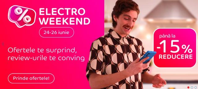 În weekend-ul 24-26 iunie eMAG te așteaptă cu extra reduceri în campania Electro Weekend la telefoane Samsung și Motorola, laptop-uri și televizoare
