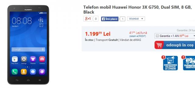 Huawei Honor 3X ajunge prin eMAG la un preț de 1.199 lei; primim un display HD de 5.5 inch și un procesor octa-core