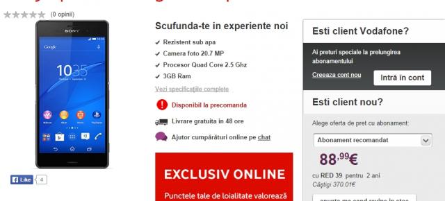 Sony Xperia Z3 Compact intră Într-un program de pre-comenzi derulat În aceste momente de către Vodafone