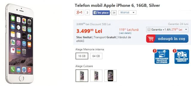 iPhone 6 Plus disponibil și el la comandă prin eMAG.ro; modelul iPhone 6 argintiu este În stoc!