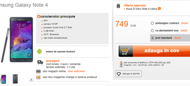 Samsung Galaxy Note 4 disponibil la precomandă prin Orange la un preț de 3.300 lei