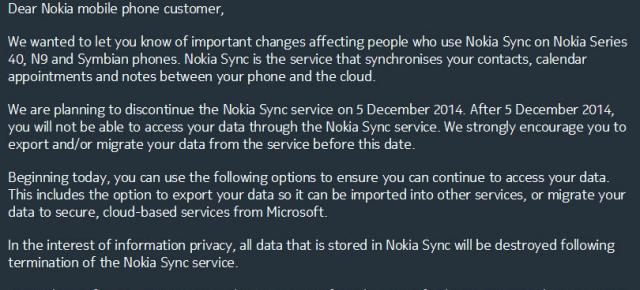 Microsoft Închide Nokia Sync pentru terminalele Series 40, Symbian și N9
