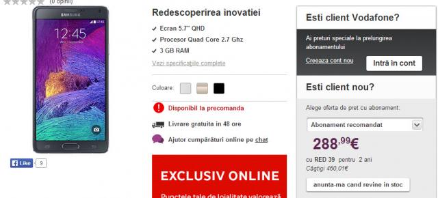Samsung Galaxy Note 4 disponibil de azi la precomanda la Vodafone România