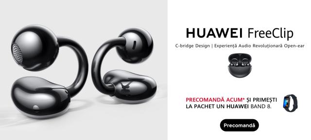 Căştile Huawei FreeClip au ajuns în România: cel mai original design şi o ofertă cu brăţara fitness la debut