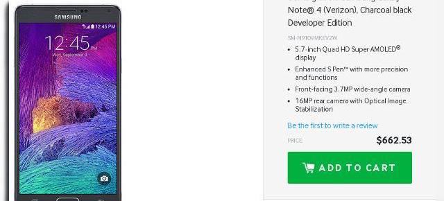 Samsung Galaxy Note 4 Developer Edition apare În oferta Verizon, vine fără Lollipop