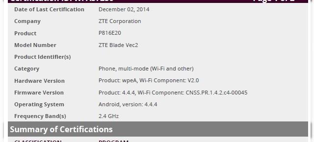 ZTE Blade Vec2 primește certificare din partea agenției Wi-Fi Alliance