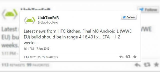 HTC One M8 va primi actualizarea la Android 5.0 Lollipop peste una sau două săptămâni