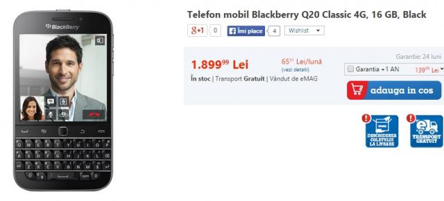 BlackBerry Classic (Q20) primește o reducere considerabilă la eMAG; costă acum 1.899 lei