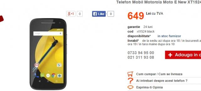 Moto E 2015 (XT1524) ajunge acum și prin CEL.ro la prețul de 649 lei