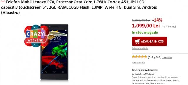 Lenovo P70, smartphone-ul cu baterie de 4.000 mAh scade sub pragul de 1.100 lei la evoMAG.ro