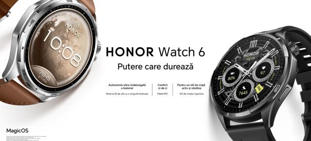 HONOR Watch 6 gata de lansare în România: Smartwatch cu autonomie de până la 35 de zile și 122 de moduri sport