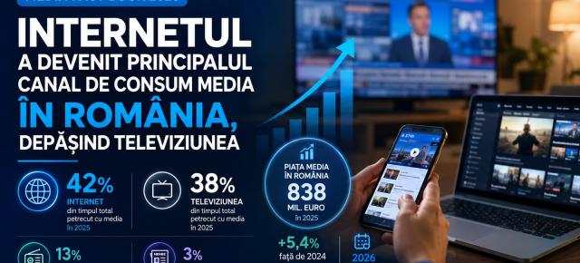 Raport Media Fact Book 2026: Internetul a devenit principalul canal de consum media în România, depășind televiziunea