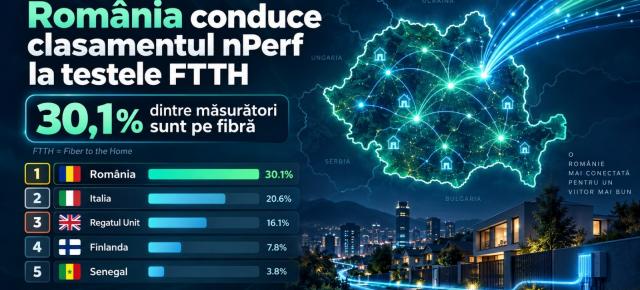 România conduce clasamentul nPerf la testele FTTH: 30.1% dintre măsurători sunt pe fibră