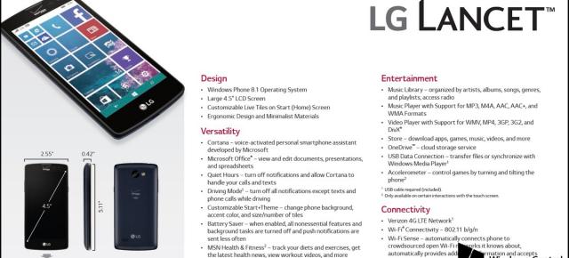 LG revine pe piaţa Windows Phone cu modelul LG Lancet; Acesta are dotări modeste şi WP 8.1 Update 2