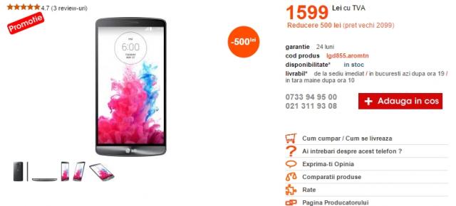 LG G3 în versiunea cu 3 GB RAM costă acum 1.599 lei la Cel.ro