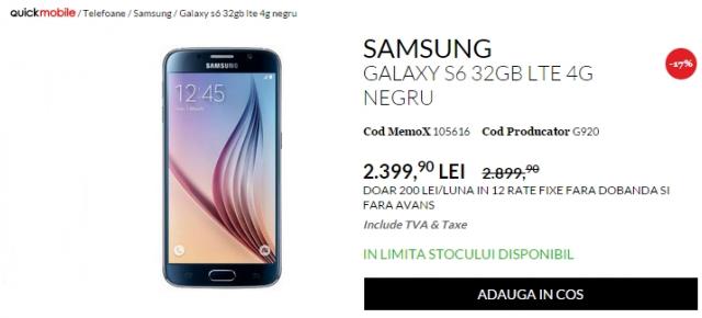 QuickMobile scade prețurile telefoanelor și în acest weekend; Samsung Galaxy S6 costă 2.399 lei