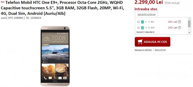 HTC One E9+ ajunge și în oferta evoMAG.ro la un preț de 2.299 lei