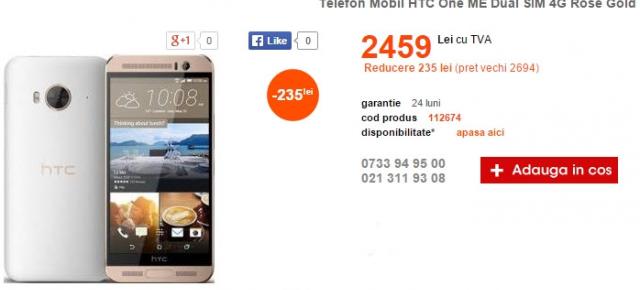 HTC One ME, alternativa mai accesibilă la M9, costă 2.459 lei la Cel.ro
