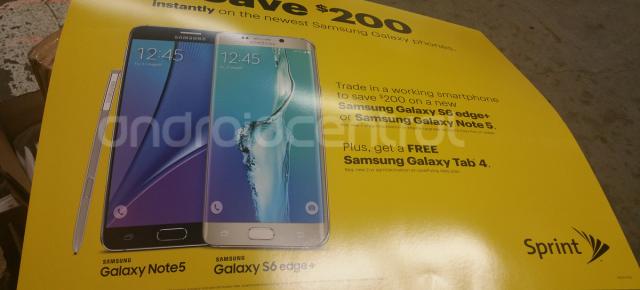 Reduceri de 200 de dolari deja promovate pentru Galaxy Note 5 şi Galaxy S6 Edge+ prin pliante ale operatorului Sprint