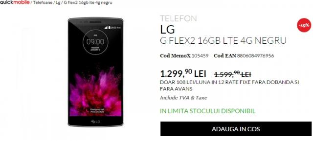 QuickMobile ne-a pregătit reduceri de top pentru acest weekend; LG G Flex 2 costă doar 1.299 lei