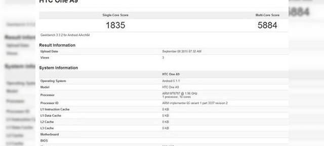 HTC One A9 își face apariția în cadrul testului benchmark Geekbench 3; vine cu procesor MediaTek 10-core și 4 GB RAM