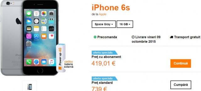 iPhone 6s 16 GB costă 3.260 lei fără abonament la Orange; iată și alte prețuri pentru noile iDevice-uri