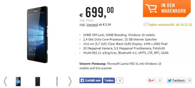 Microsoft Lumia 950 și Lumia 950 XL sunt listate la pre-comandă de câteva magazine europene